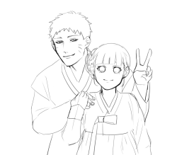 uzumakipposong:  Some NaruHina sketches of them wearing Hanbok! One day I will finish it:) 