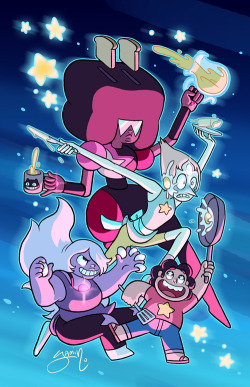 yamino:  Happy 1 year anniversairy, SU! Finished my Steven Universe print for Animazement and Connecticon! I’m hoping to get at least one more print done in time. This one will be available as a large poster! &lt;3  