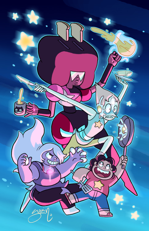 yamino:  Happy 1 year anniversairy, SU! Finished my Steven Universe print for Animazement and Connecticon! I’m hoping to get at least one more print done in time. This one will be available as a large poster! <3  