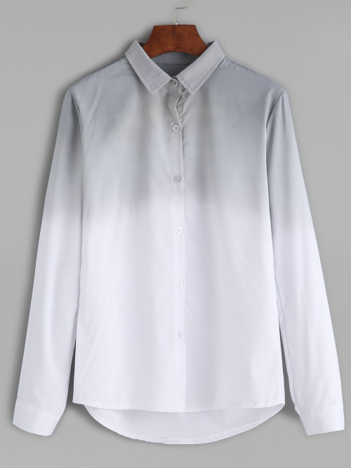 Grey Ombre Curved Hem Shirt
