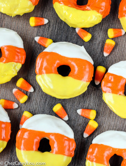 delicious-food-porn:Candy Corn Donutsi’ll