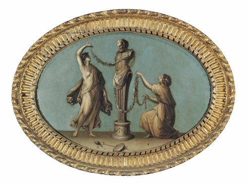 Maidens Decorating a Herm of Pan, attributed to the circle of Antonio ZucchiItalian, 18th centuryoil