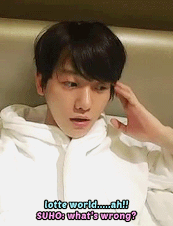ethereal-baek:  when he accidentally mentioned Lotte World during broadcast 