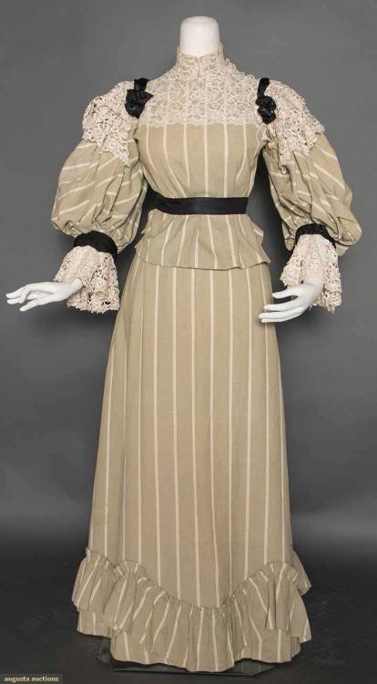 Lace Trimmed Cotton Day Dress, ca. 1895via Augusta Auctions