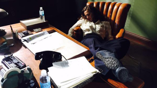 Hayley Atwell working on the set of Marvel&rsquo;s Agent Carter Original tweets 1, 2, 3, 4, 5, 6