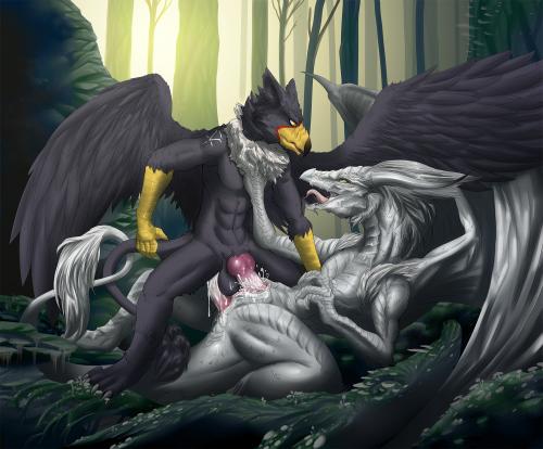 This one is commission work I did for saphirafafnar on Furaffinity.First one is silver dragon and cum version. Alternate one is black dragon and water sport.Characters :Dragon © saphirafafnarGryphon © stormgryphonGryphon and Dragon for today.