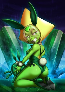 dj-blu3z: The Crystal Bunnies: Peridot The second entry of the new bunny girl commission series coming from my dear friend 14-bis and I. :DAnd judging by the HUGE grin on her face, it seems like Peri just couldn’t WAIT to show off her latest outfit