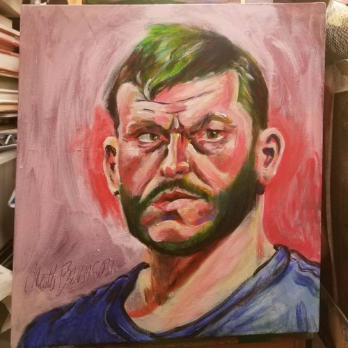 Self Portrait WIP? Acrylic on Canvas 17" 5/8 x 19" ¼  If you’re wondering why the size is weird it’s because I made the stretcher bars myself and stretched the canvas myself.    I got sick yesterday and slept most of today.