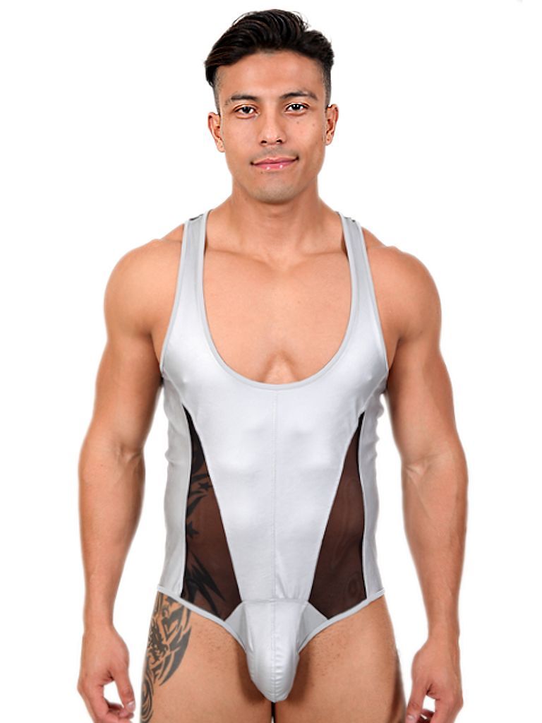 clothing-for-gays:  Pistol Pete Erotic Singlet Silver Model: Alex Sanchez Clothing-for-Gay,