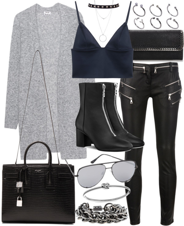 Untitled #20634 by florencia95 featuring a bangle bracelet
Acne Studios grey cardigan, £300 / T By Alexander Wang bralette top, £220 / Balmain leather pants / Black boots, £1,110 / Yves Saint Laurent handbag purse, £2,415 / STELLA McCARTNEY wallet,...