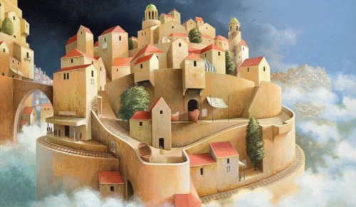 talesfromweirdland:Landscapes–or rather, cityscapes–by Dutch artist, Michiel Schrijver (1957).