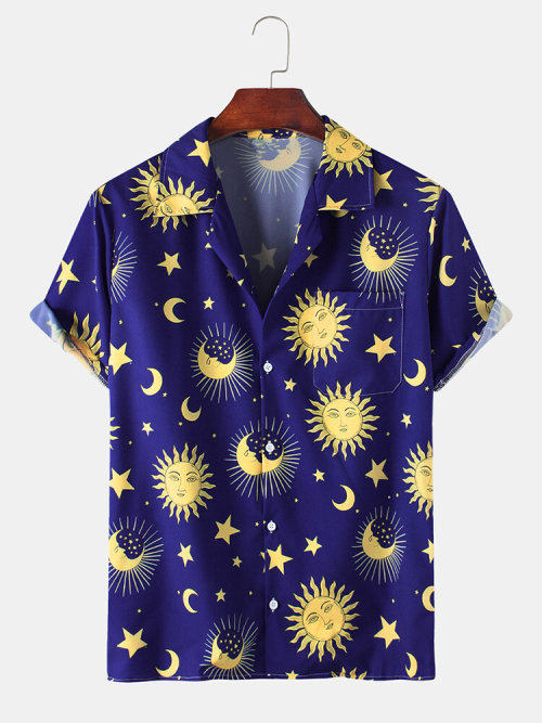 colorfultimetravelbeard:Fun Star Moon Starry Sky Print Beach Casual ShirtCheck out HEREGet all of th