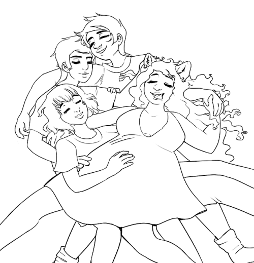 cassandraooc:Next picture from my Homestuck rare pair stream was supposed to be the Beta kids, and I decided a giant cuddle pile of them, with Jade all sprawled out because I headcanon her to have puppy mannerisms, not just from prototyping but also from
