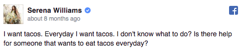 womens-sports:   Serena Williams + her love of tacos  Bonus +  