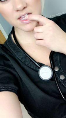 here4sexxx:  sexonshift:  I love it when Nicole sends these to me while I’m at work. Except I have to deal with an awkward boner while here…😳  #sexynurse #scrubs #stunner  I understand your problem for sure but at least you know she’s coming