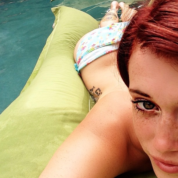 chadsuicide:  Just chillin’ on a bean bag in a pool, as you do!  so hot!!! damm