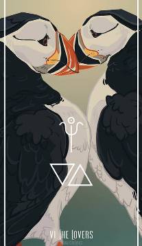 The Lovers card in Birds Tarot by Fiona Marchbank