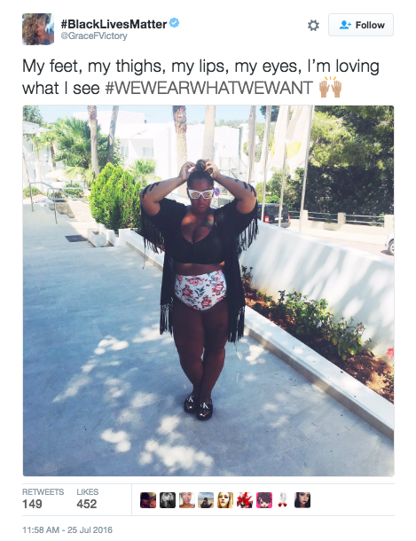 refinery29:  These women are using a hashtag to slam the stereotype that you should “dress for your size” Simone Mariposa, a 23 year old from LA decided to start the hashtag after seeing a body-shaming story on Twitter and realizing she could do