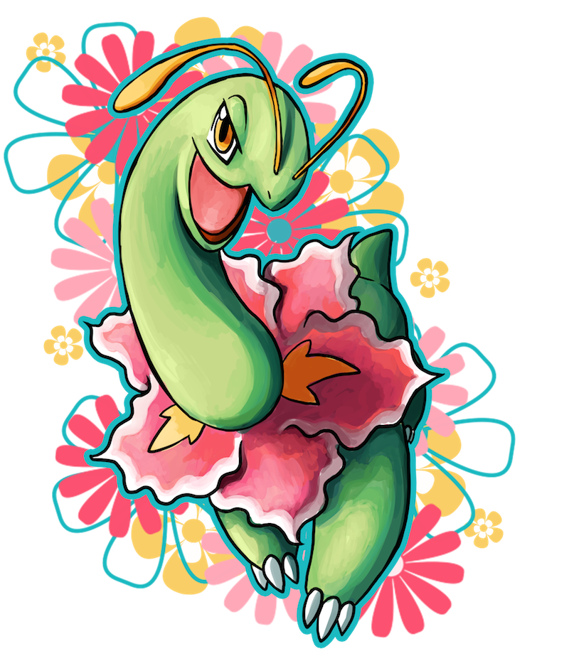 iris-sempi:  MEGANIUM!Meganium is such a lovely starter! I really adore its pink
