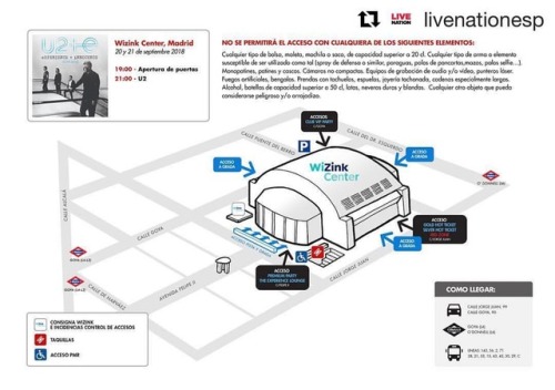 Información sobre accesos #U2 #Madrid para el jueves y viernes #U2eiTour vía @livenationesp⚠ Infor