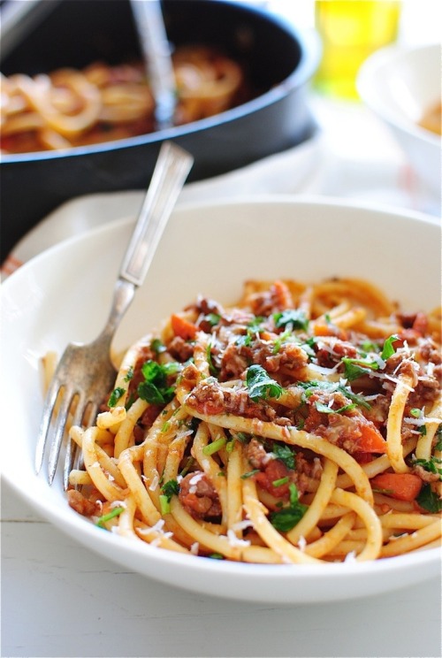 Bucatini with Homemade Ragu (via Pinterest)