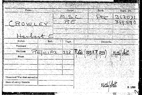 Herbert Crowley&rsquo;s WWI medal card, and what it means. This is Herbert Crowley&rsquo;s &ldquo;me