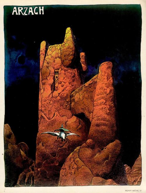 70sscifiart:
“ Arzach flies places. By Moebius
”