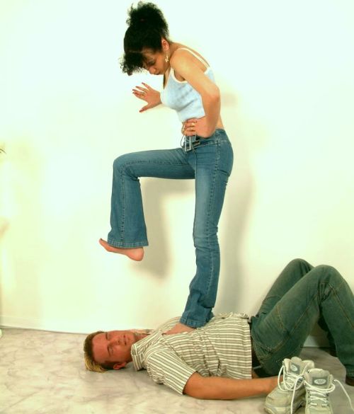 Turkish girl humiliates and tramples a Blond!Role-playing game: barefoot poses