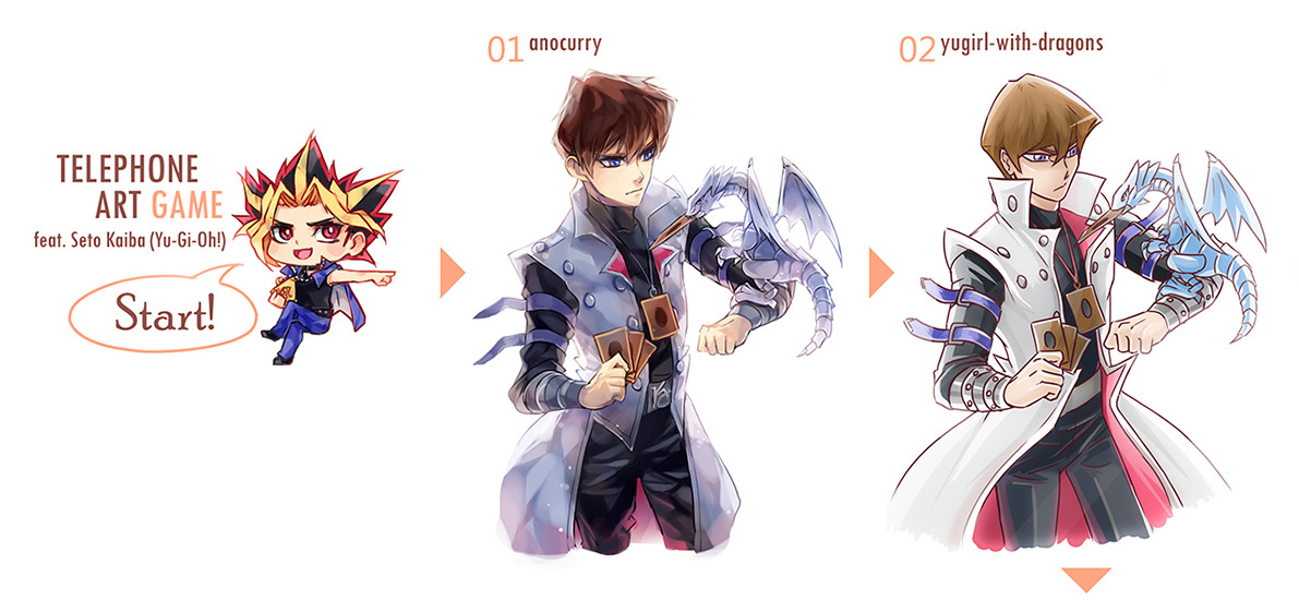 anocurry:  This is based off the original telephone game post, using Seto Kaiba as