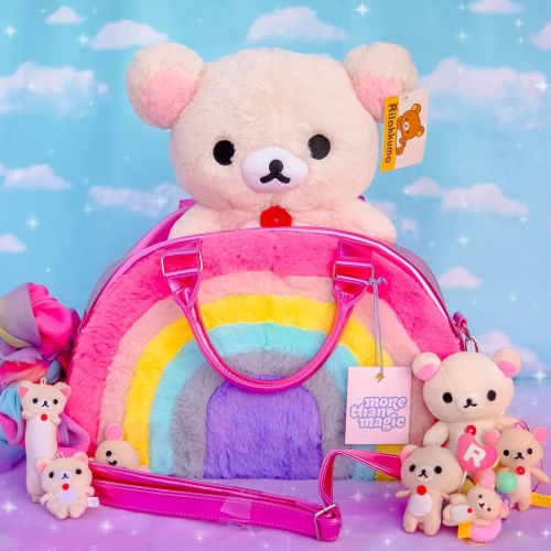Fluffy Korilakkuma in the fluffy rainbow bag! fluffy 4 eva this is the rainbow bag from Target and f