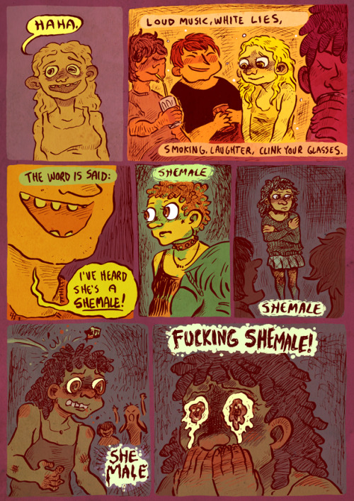 superqueerartsyblog:Comic about slurs, published in the Galago magazine last summer. 
