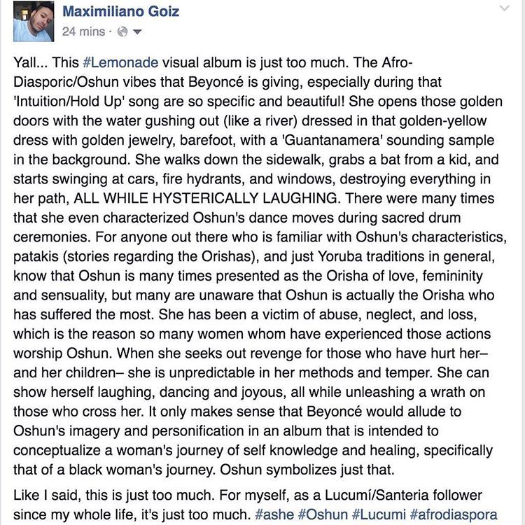 creolegrimoire:  jenniferhelenejames:  Yes! #Oshun #Yoruba #LEMONADE 🍋🐝  Interesting..