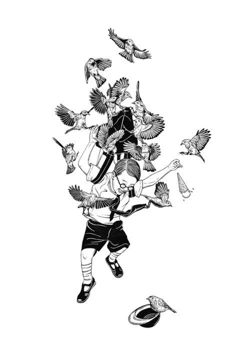 mirrormaskcamera: The Birds A triptych of illustrations inspired by “The Birds” (written