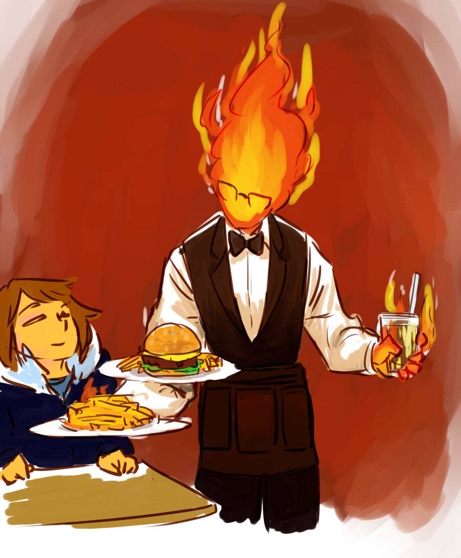 the-wandering-navigator: A brief stop at Grillby’s I need to sleep…….. 