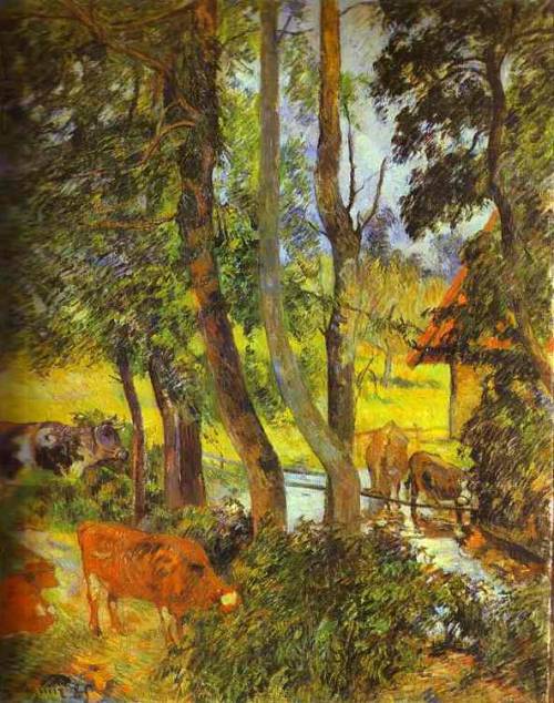 artist-gauguin: Cattle drinking, 1885, Paul GauguinMedium: oil,canvas