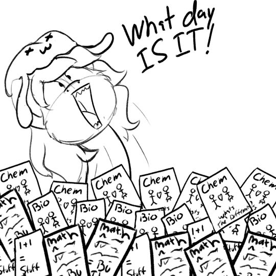 likeableartist:  neko-snicker:  *bursts from sea of calculus, biology and chemistry assignments* WHAT DAY IS IT  Silly @neko-snicker It’s thursday   x3