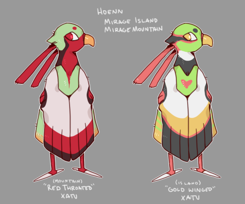 corycat90:Varying Color Patterns of Xatu by Regionthough Xatu is native to Johto, it has expanded it
