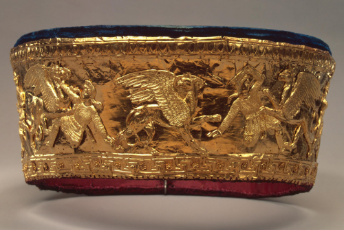 archaicwonder:Headdress Depicting The Battle of the Arimaspi and the Gryphons, Bosporan Kingdom, 3