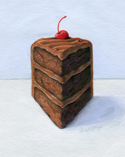 kendyllhillegas:Chocolate Cake with Cherry, by Kendyll Hillegas | 9x12, mixed media on paper