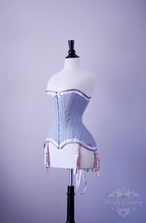 moodycorsetry:  Pink and Grey Edwardian inspired corset with detachable silk suspenders. Commissione