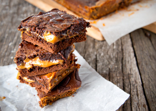 Dulce de Leche BrowniesLine an 8″ square tin with parchment and heat the oven to 175 degrees C. Ga