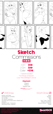 3mangos:  Feel free to run your idea by me before submitting a form! Or at least be flexible with your commission requests! I can be picky with what I draw! You may submit more than one form for multiple chances at getting a slot! &gt; COMMISSION FORM