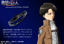 snkmerchandise: News: SnK x Material Crown Jewelry Original Release Date: August 2017Retail Prices: 11,880 Yen (Per Ring); 15,120 Yen (Necklace/Pendant) Material Crown has released Shingeki no Kyojin-inspired jewelry, featuring Levi and Eren silver rings