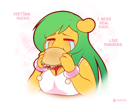 3mangos:  Dieting for a month so far and it’s really working out! But I’m having cravings man, I actually dreamt I was eating a big, juicy burger last night. ( ´△｀)  *my soul in an image*