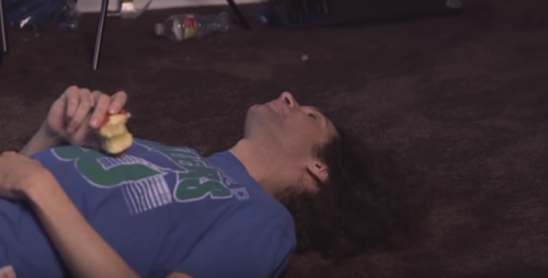 tumbleweedwritesdanfics:Dan lying on the floor, holding a half eaten apple, and praying for death is