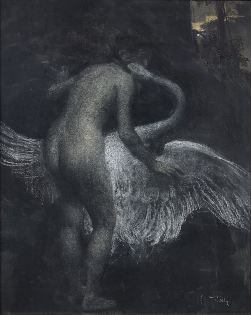 amare-habeo:Eduard Veith (Austrian, 1856-1925) Leda and the swan, N/DBlack chalk and pastel, 91