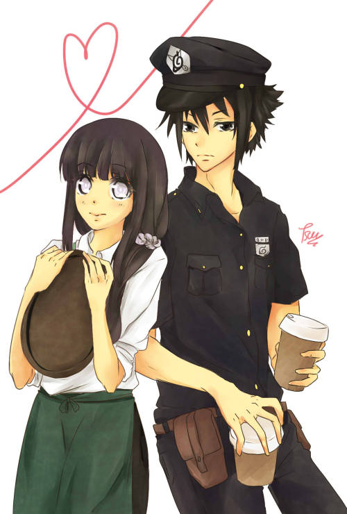 tsundere-girl: My headcanon Coffee shop AU! Hinata works at a cafe and Sasuke’s a regular customer w