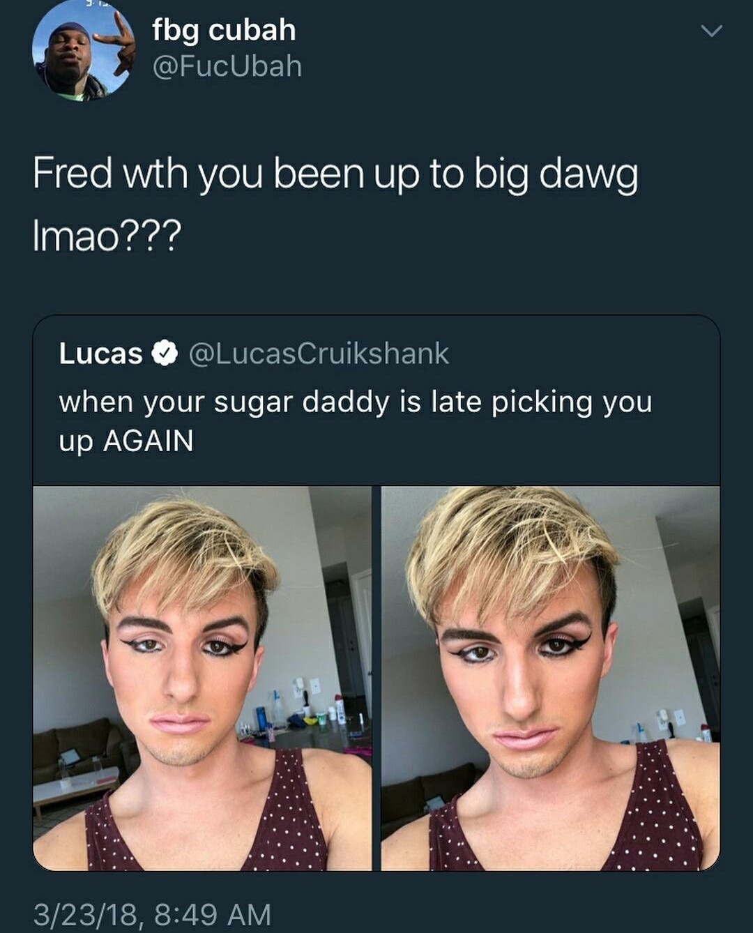 milknjuice:  milknjuice: love that one tweet of the dude who played fred wearing