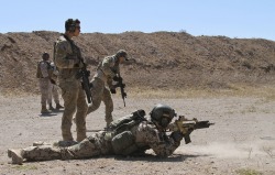 gunrunnerhell:  &ldquo;Angel Thunder&rdquo;   U.S. Airmen and Marines, along with German and Swedish Air Force Rangers, train together on various shooting tactics during Exercise ANGEL THUNDER at Three Points Firing Range in Tucson, Ariz., May 12, 2014.