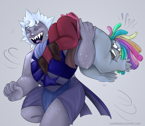 “PUT ME DOWN, YOU FREAK!”  From (possibly?) the last I mean, upcoming chapter of Counterfeit Corruption. Snowflake makes up with Bismuth… sort of. When Snowflake gets really happy or excited, she has a tendency to grab her friends and haul